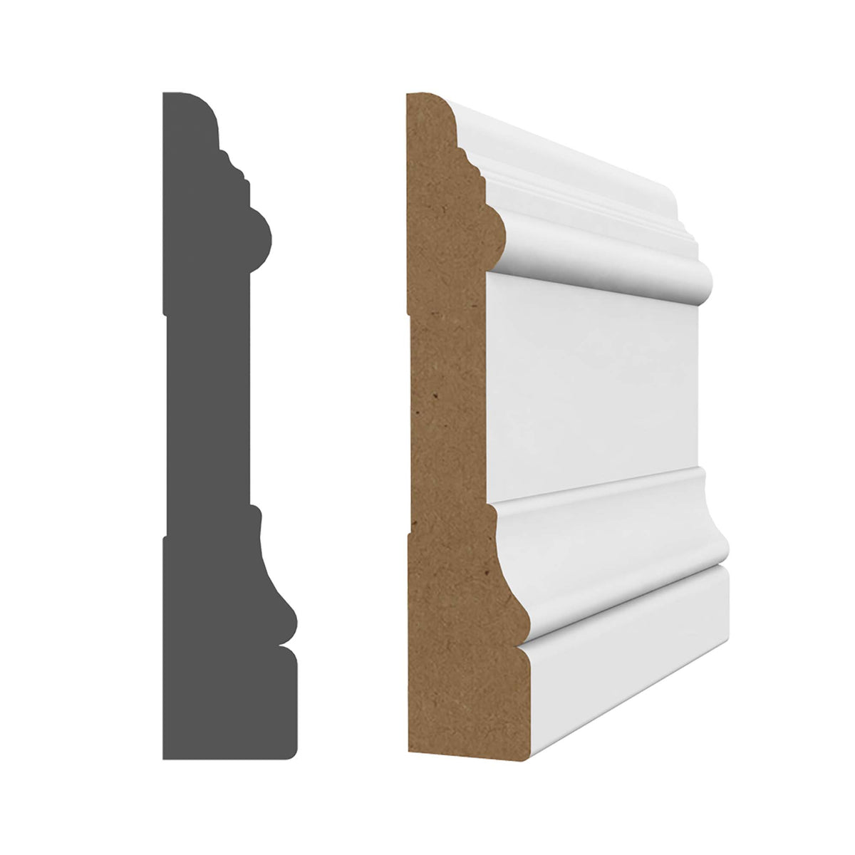 Cadrage en MDF avec apprêt blanc 3/4" x 3-1/2" x 8'