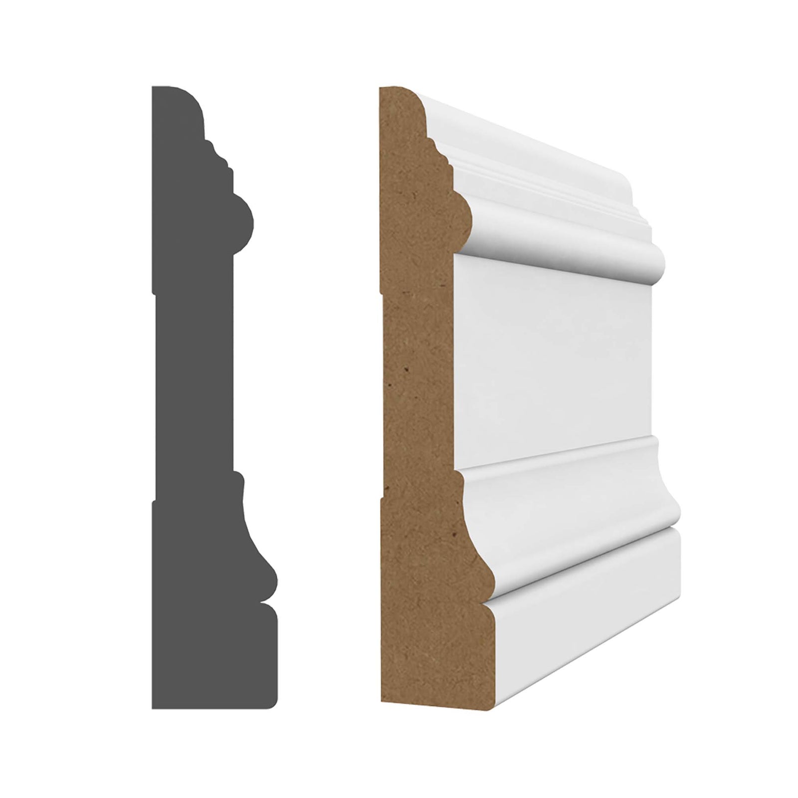 Cadrage en MDF avec apprêt blanc 3/4" x 3-1/2" x 8'
