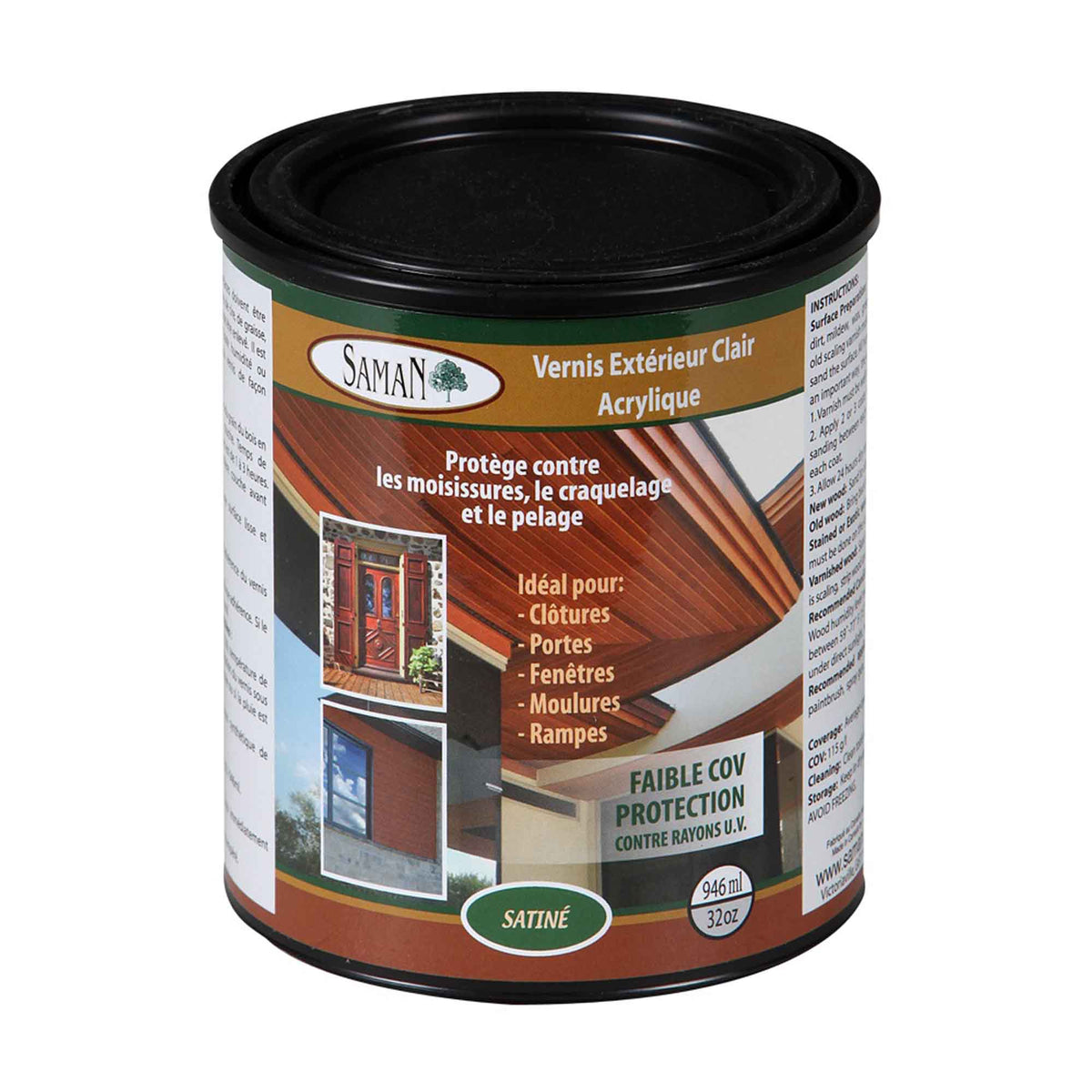 Vernis extérieur clair à l'acrylique satiné, 946 ml            