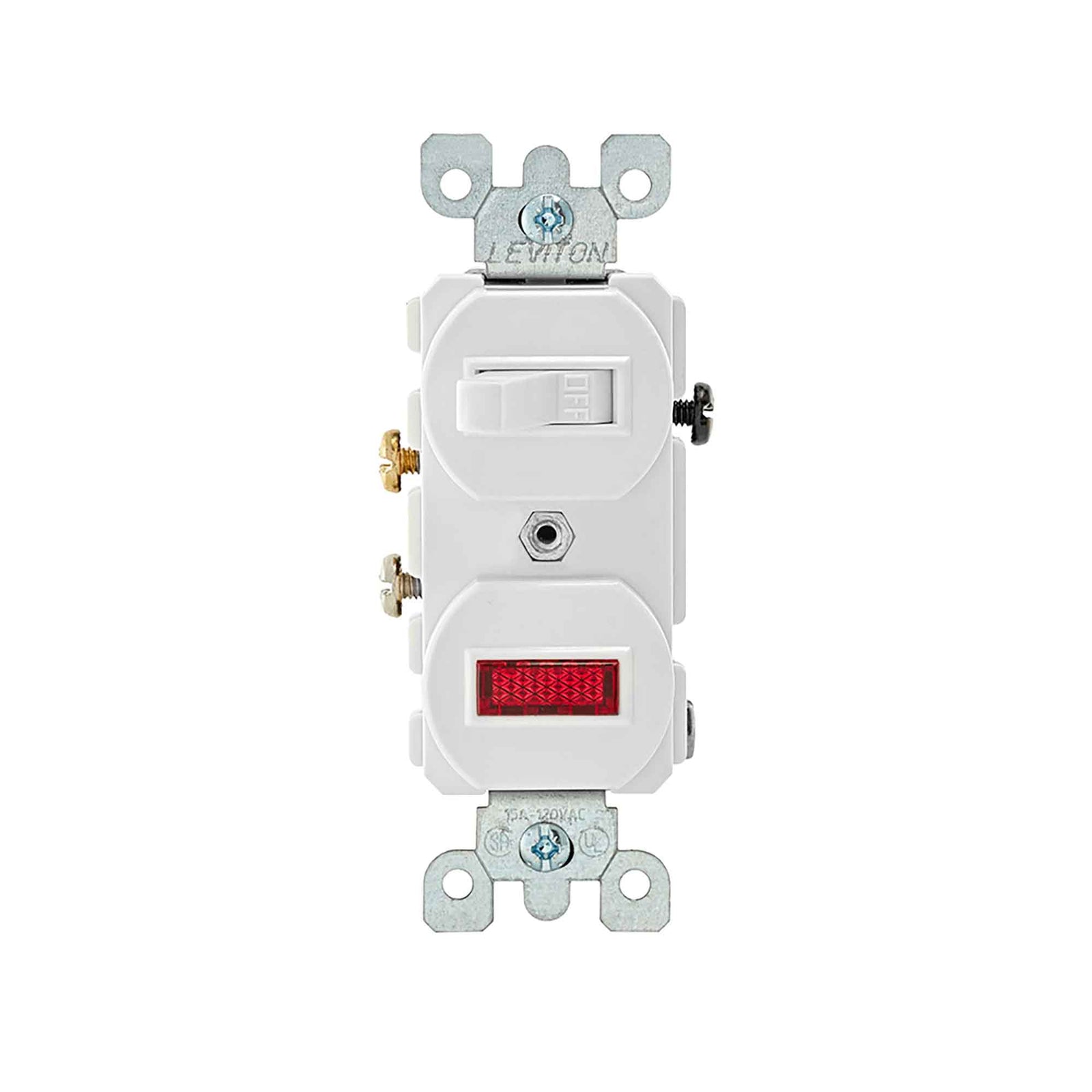 Interrupteur combiné unipolaire de 15 A / 120 V avec pilote néon, blanc