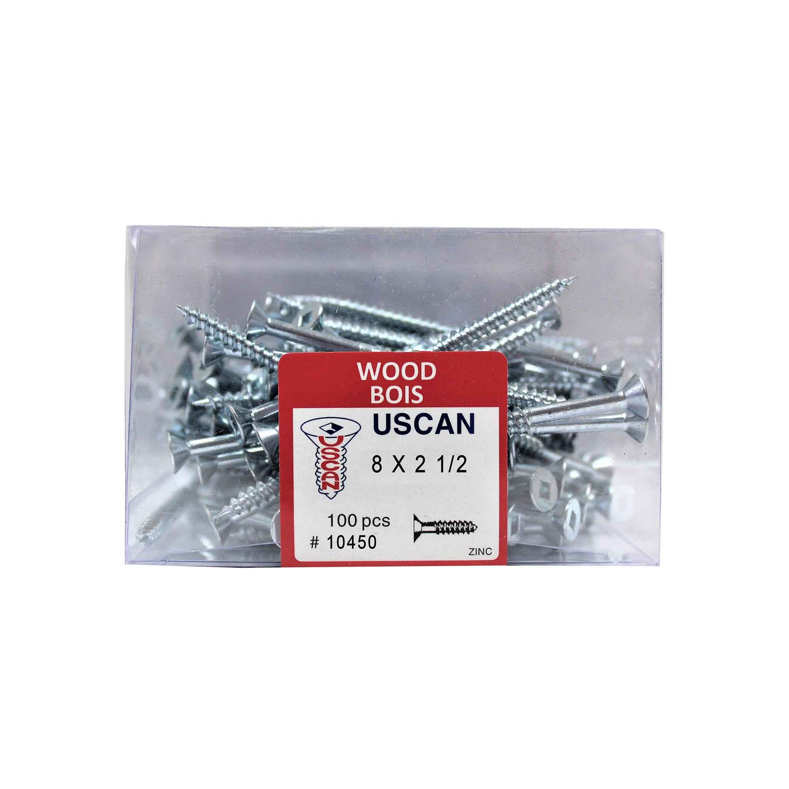 Vis à bois à tête plate plaquée zinc, #8 x 2-1/2" (100 unités)