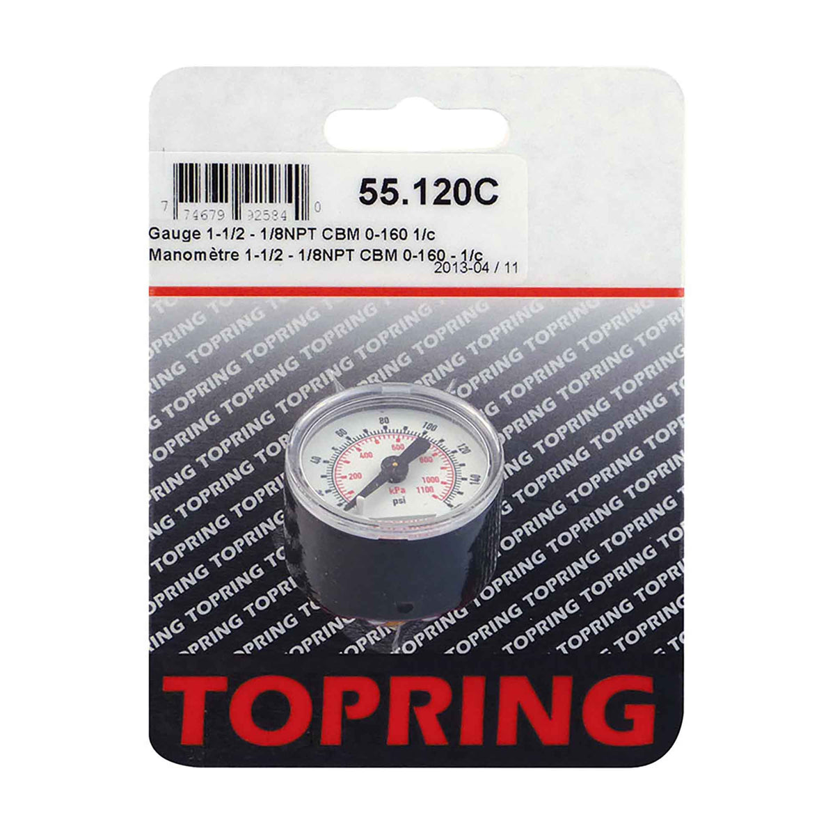 Manomètre de 1-1/2" pour air comprimé, 1/8 NPT