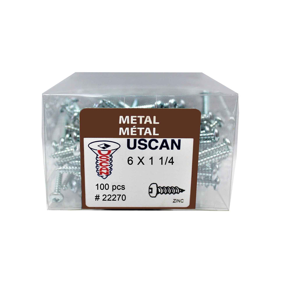 Vis à tête ronde plaquée zinc pour métal, #6 x 1-1/4" (100 unités)