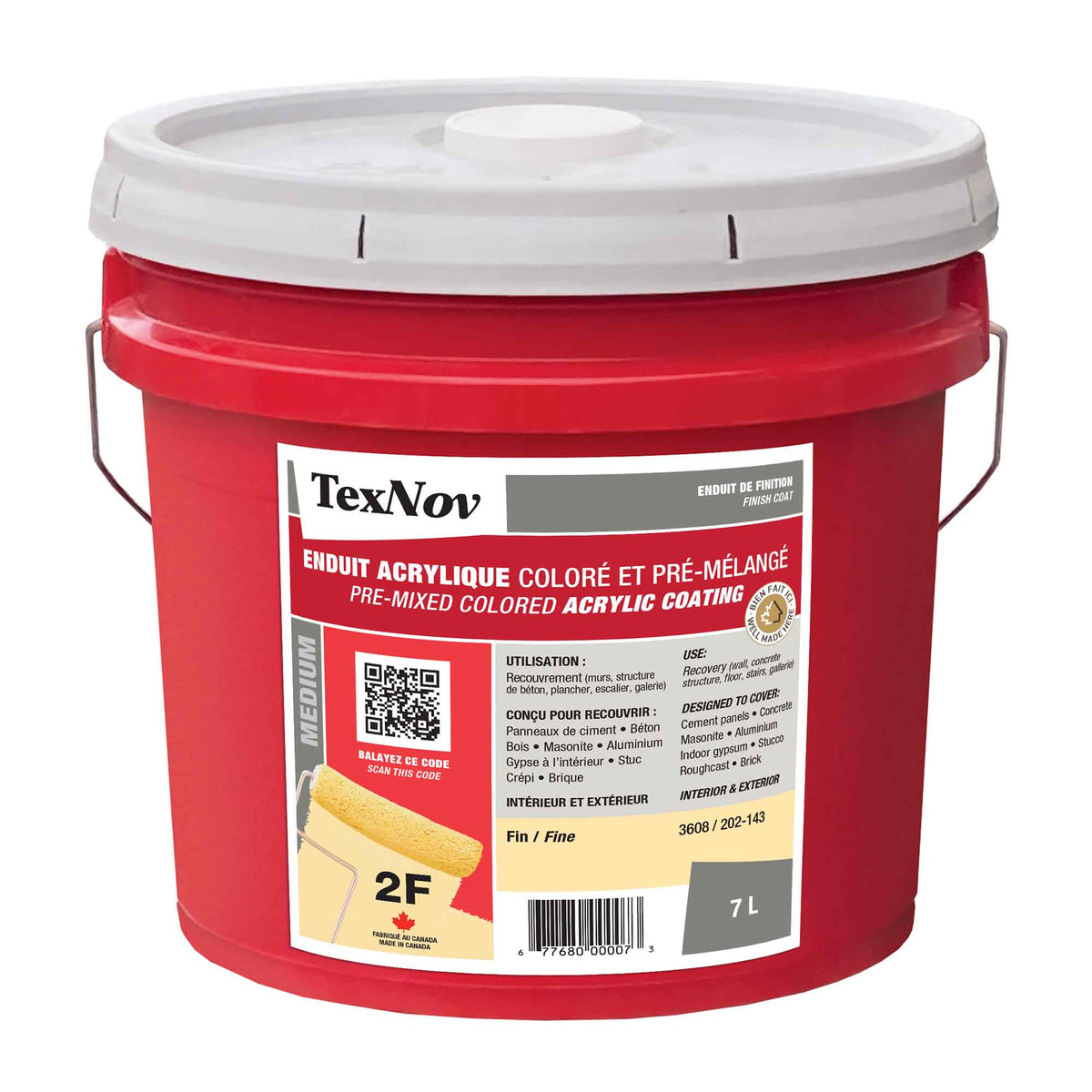 Enduit de finition en acrylique coloré médium et pré-mélangé à texture fine 2F, 7 L