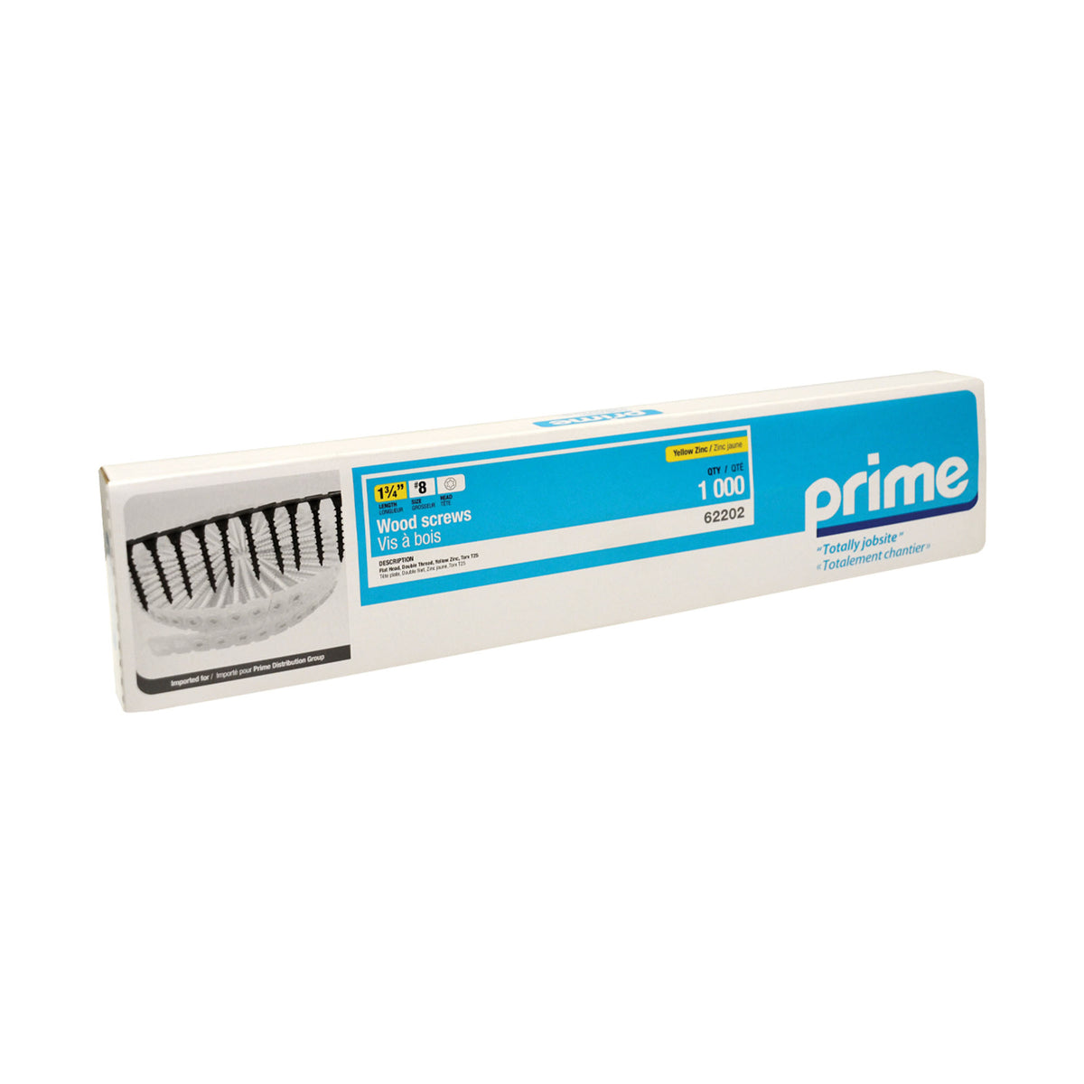 Vis à bois en zinc jaune sur bande pour utilisation avec embout Torx T25, #8 x 1-3/4'' (1 000 unités)