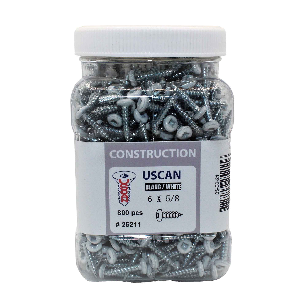 Vis pour soffite à tête de couleur blanche, #6 x 5/8" (pot de 800 unités)