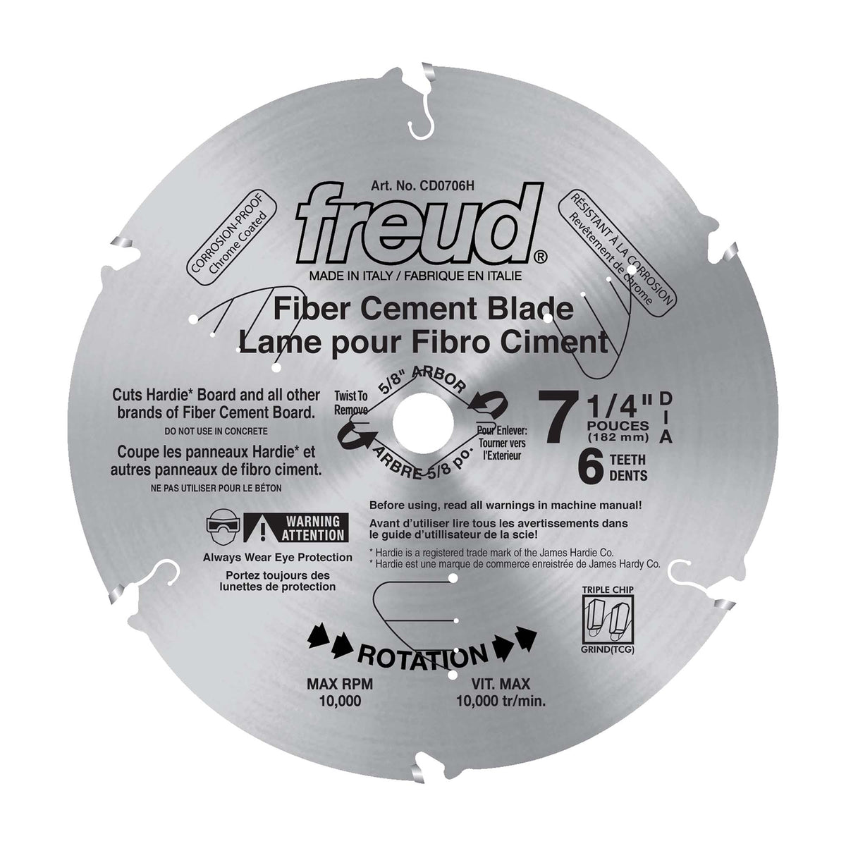 Lame Diablo en carbure pour fibrociment de7-1/4" et 6 dents