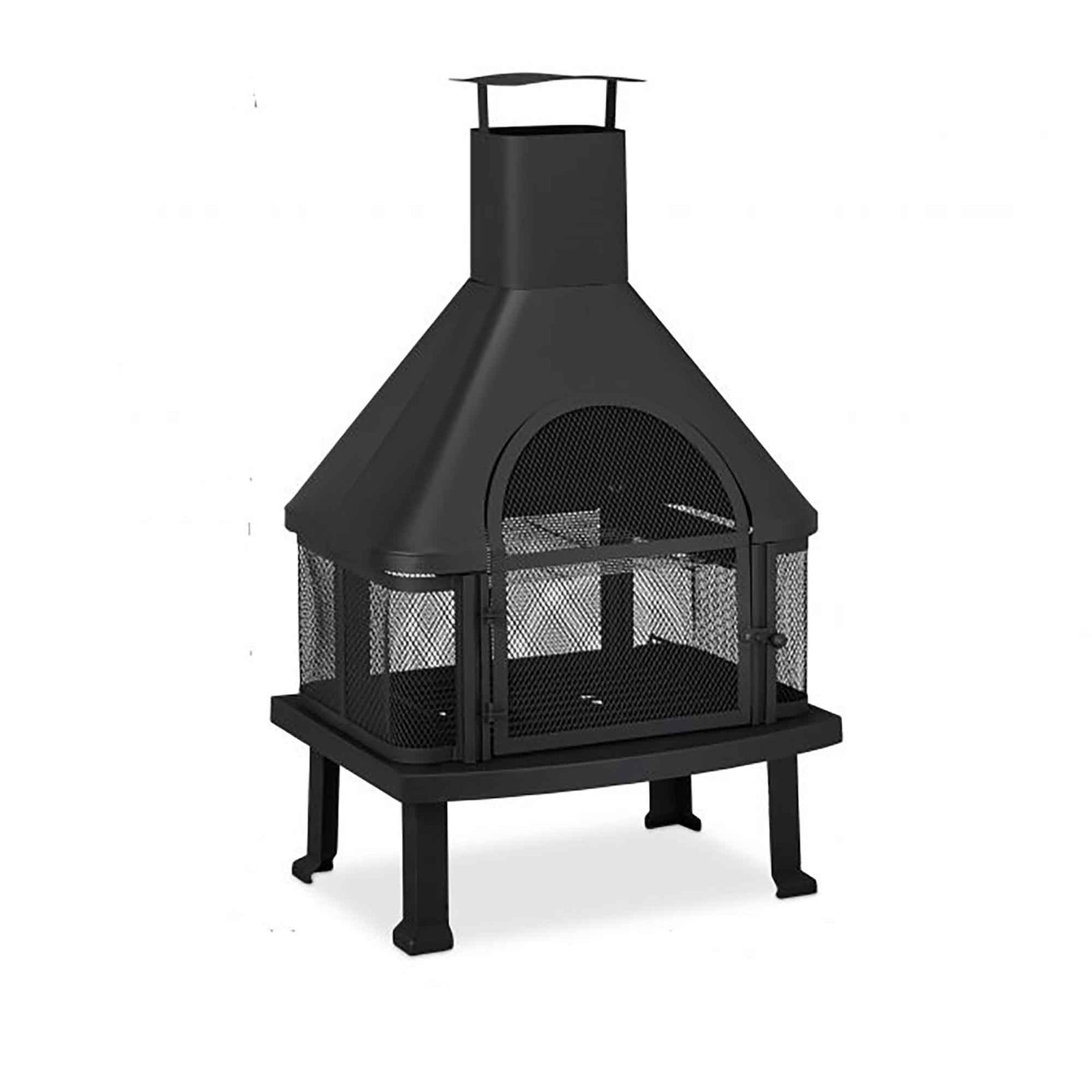Foyer d'extérieur au bois avec grille de cuisson Calida, 24,8" x 19,3" x 43,3"