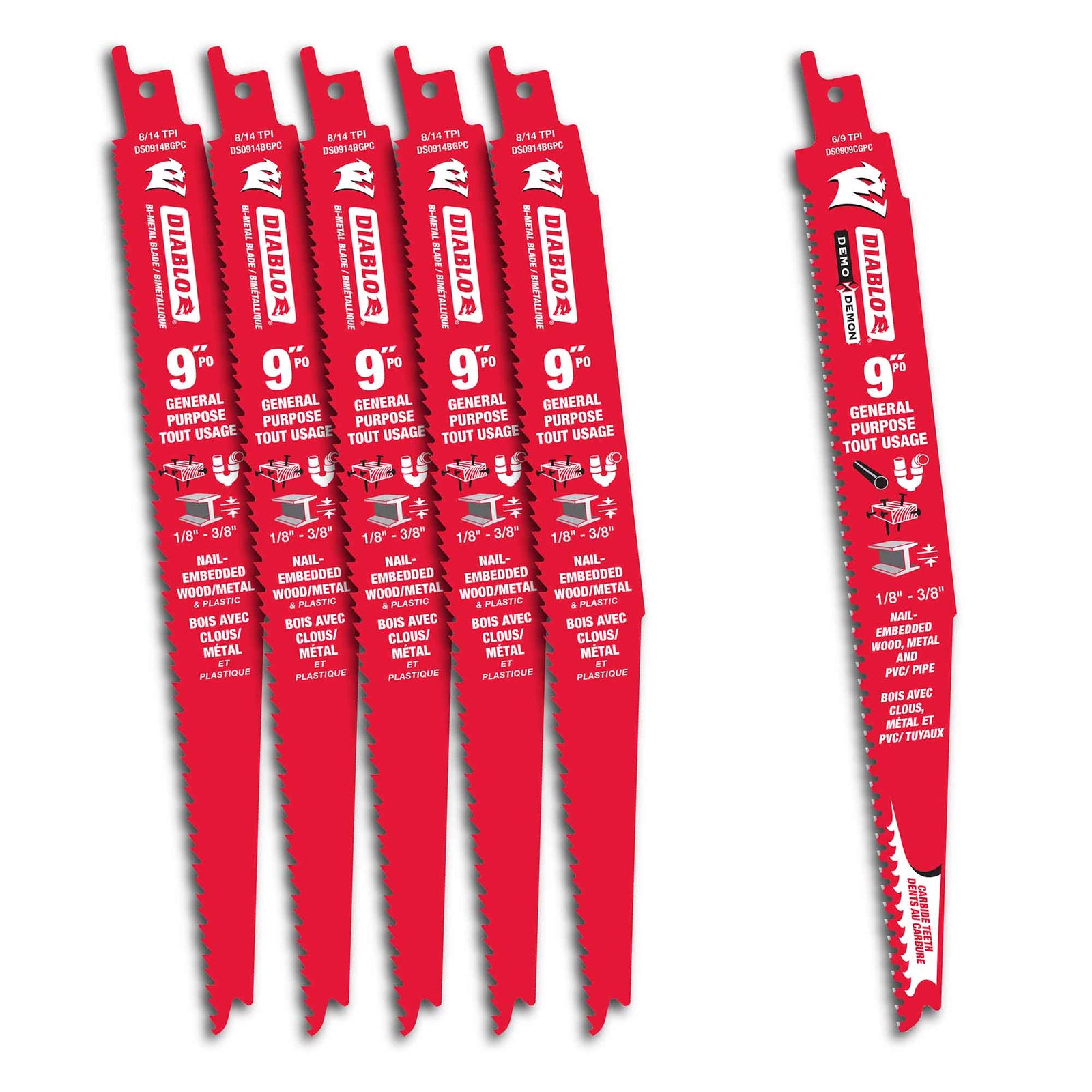 Lame de scie alternative pour bois clouté et métal,  9'' x 8/14 DPP (6 unités)