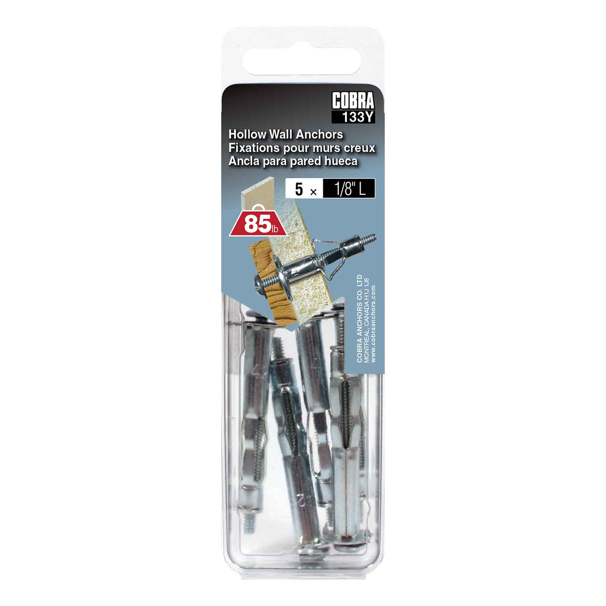 Fixation en acier pour mur creux de 1/8" (L), 5 unités 