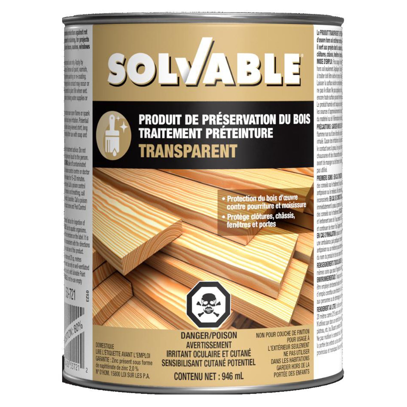 Produit de préservation du bois traitement préteinture, 946 ml (transparent)