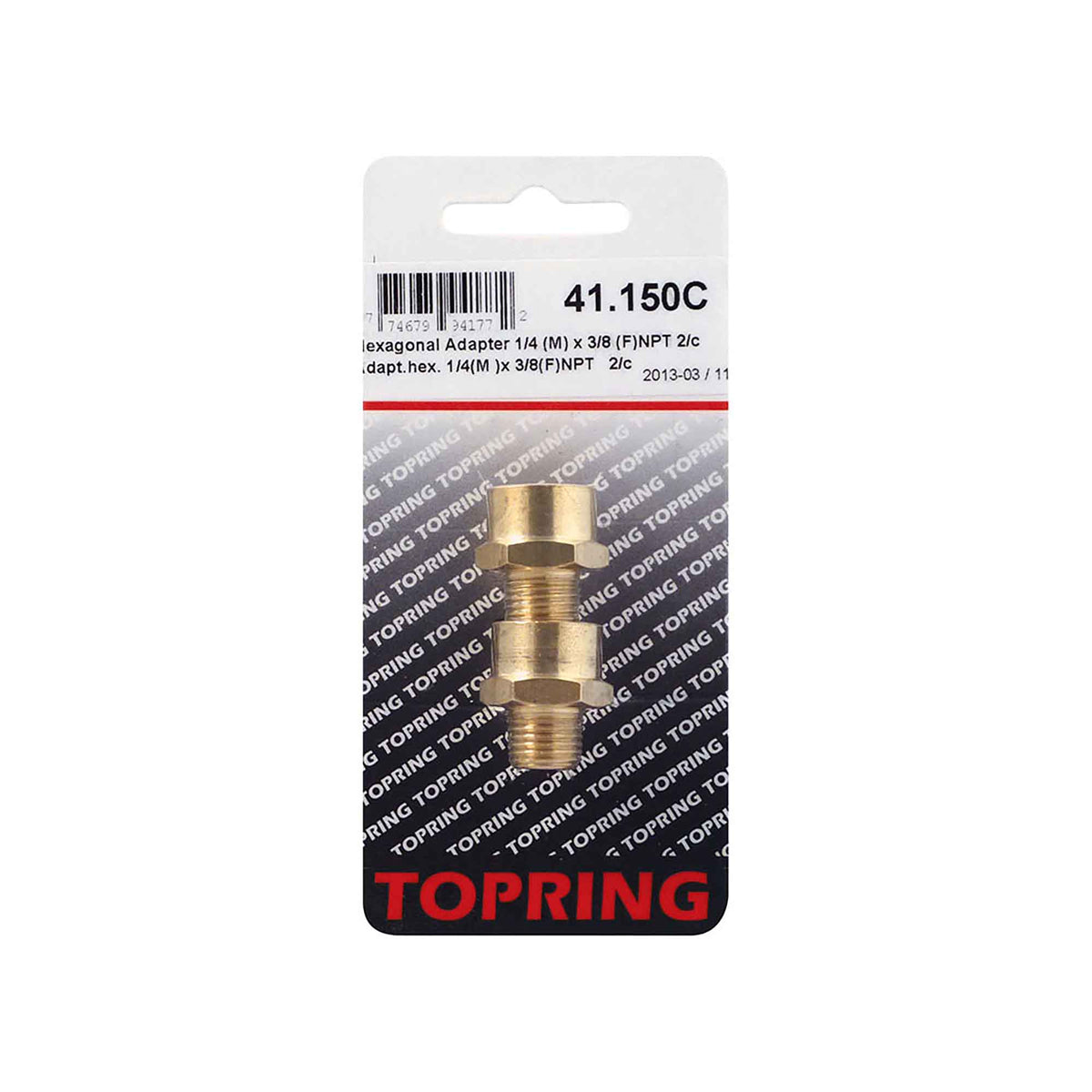 Adaptateur hexagonal en laiton, 1/4 (M) à 3/8 (F) NPT