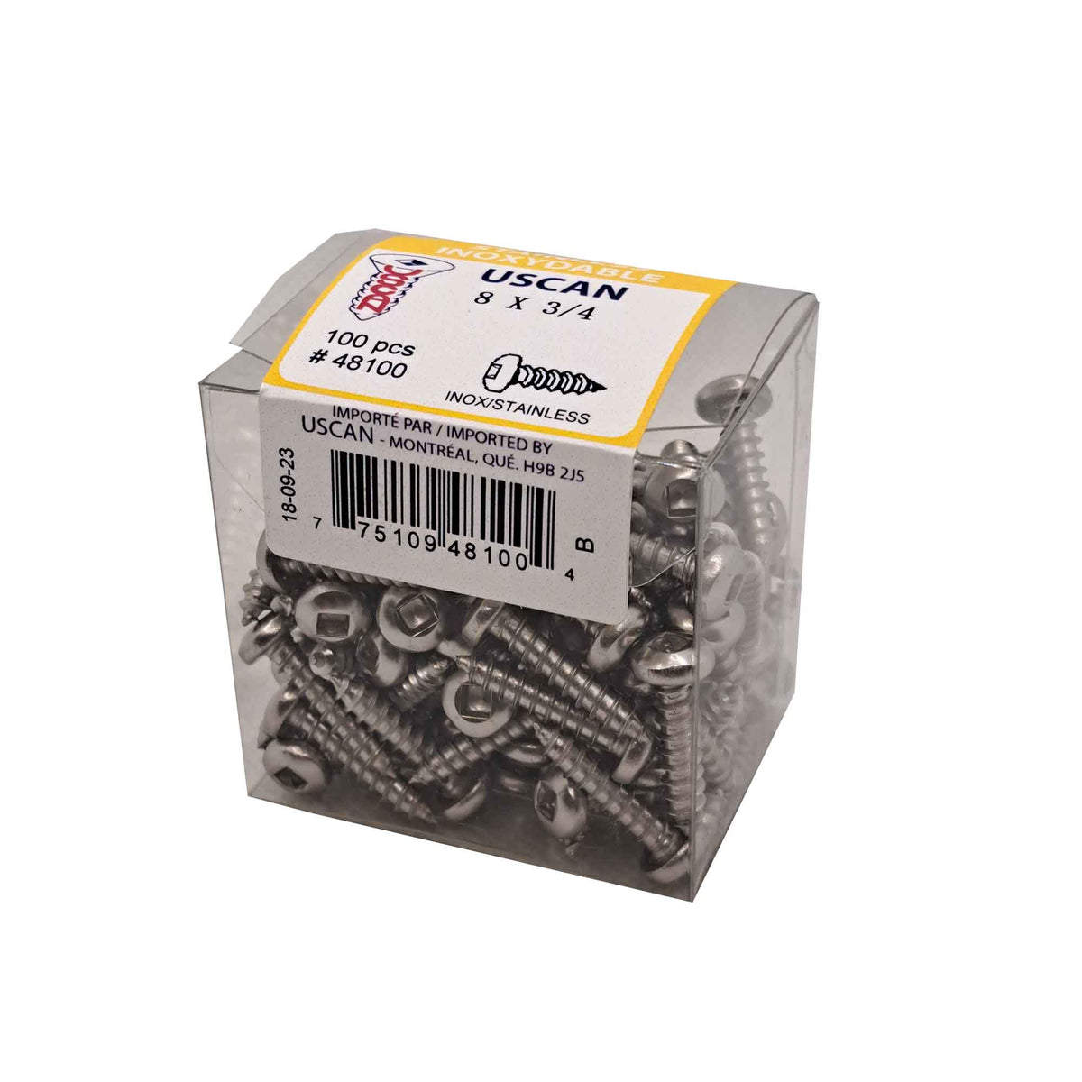 Vis en acier inoxydable à tête ronde pour métal, #8 x 3/4" (100 unités)