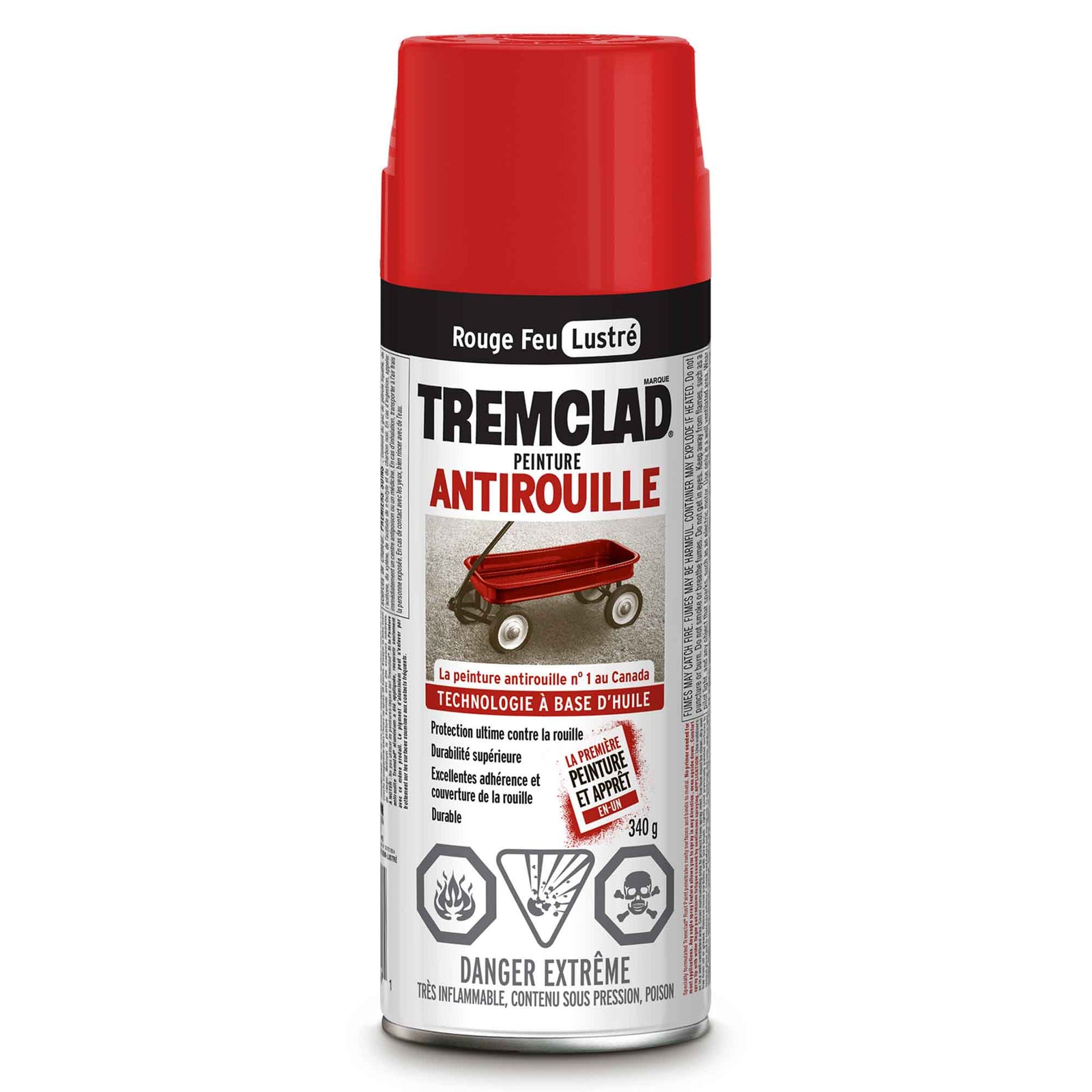 Tremclad peinture aérosol antirouille à base d'huile rouge feu lustré, 340 g