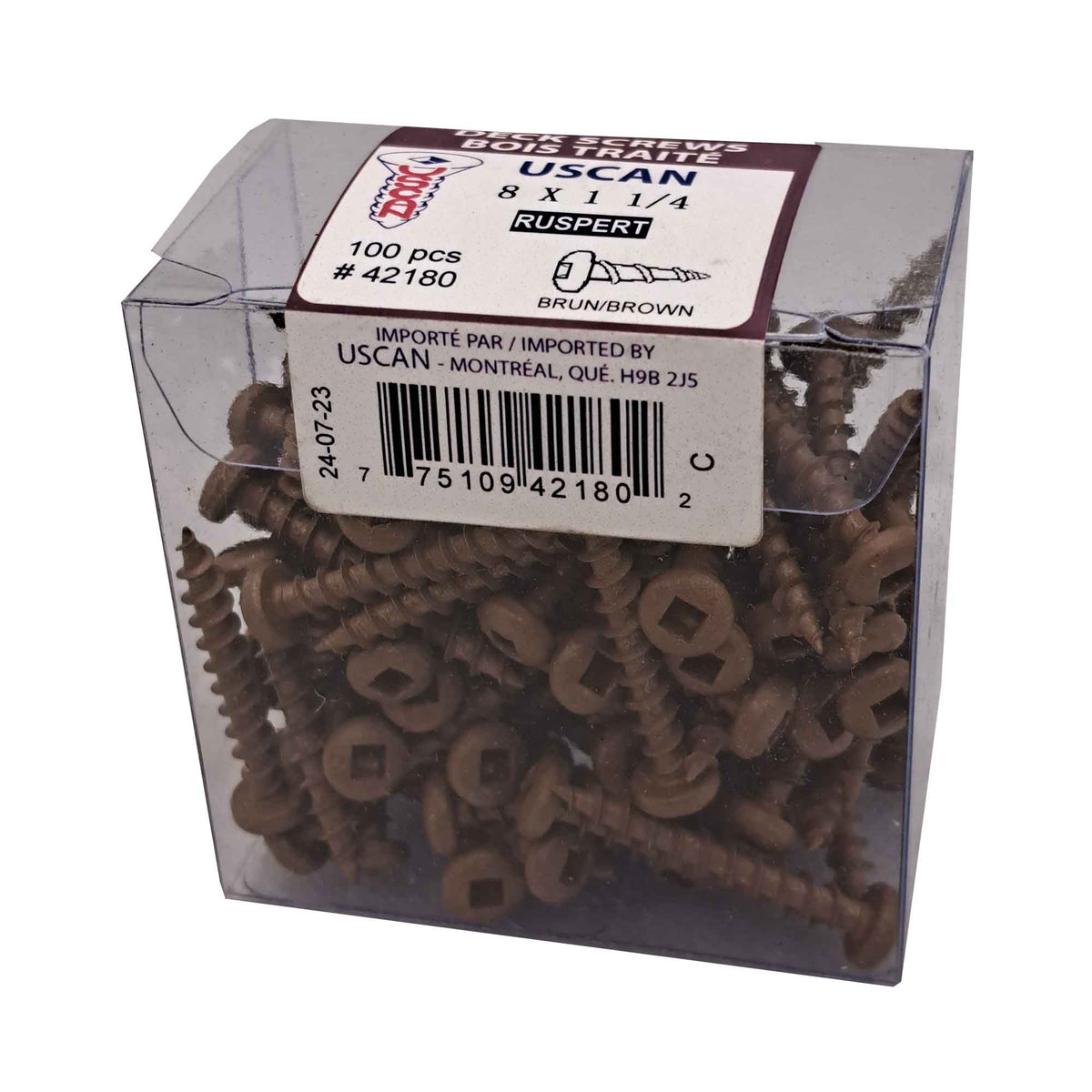 Vis à bois traité brune à tête ronde, #8 x 1-1/4" (100 unités)