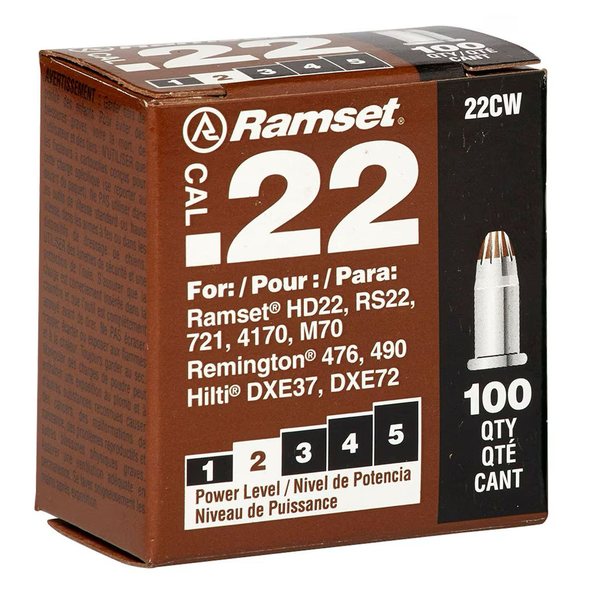 Cartouche coup simple brun calibre .22, 100 unités