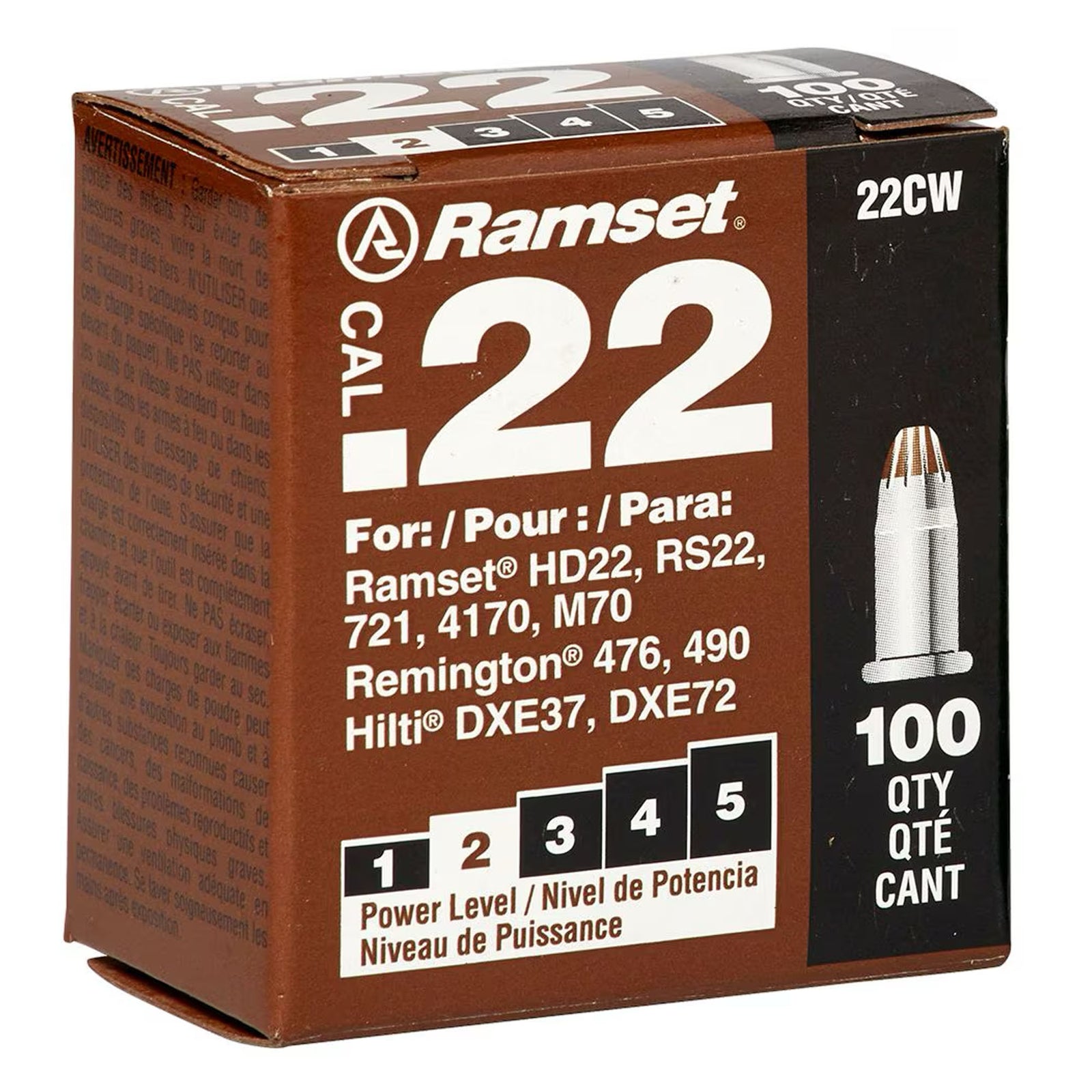Cartouche coup simple brun calibre .22, 100 unités