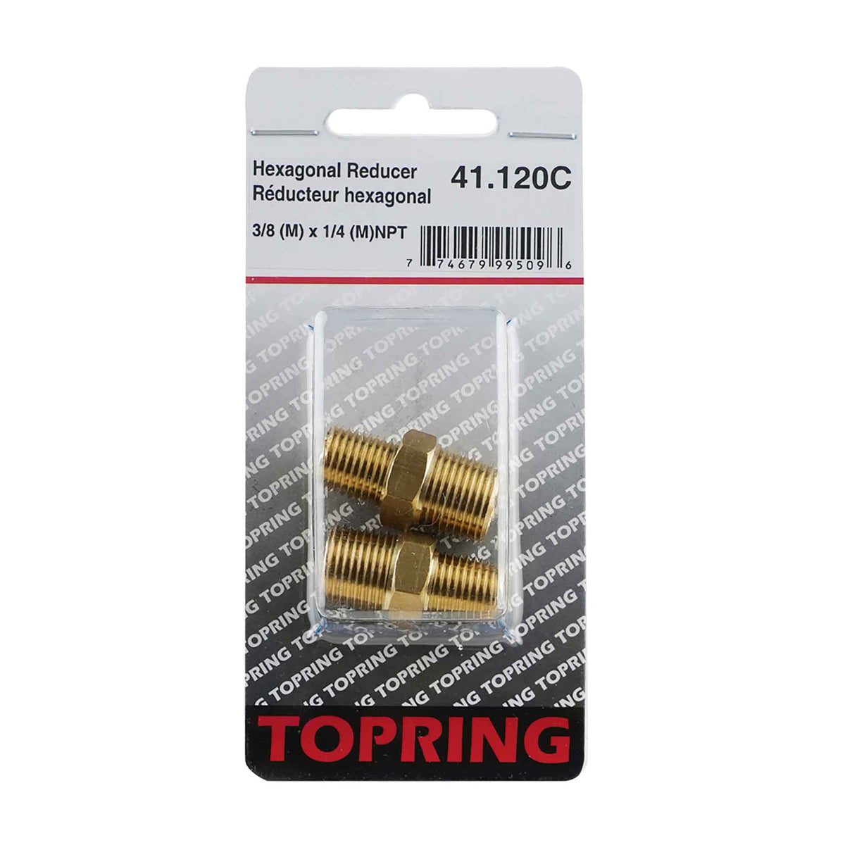 Réducteur hexagonal d'air comprimé de 3/8 (M) x 1/4 (M) NPT, 2 pièces