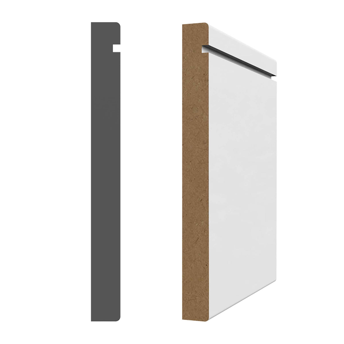 Plinthe avec apprêt blanc en MDF 1/2'' x 5'' x 8'  
