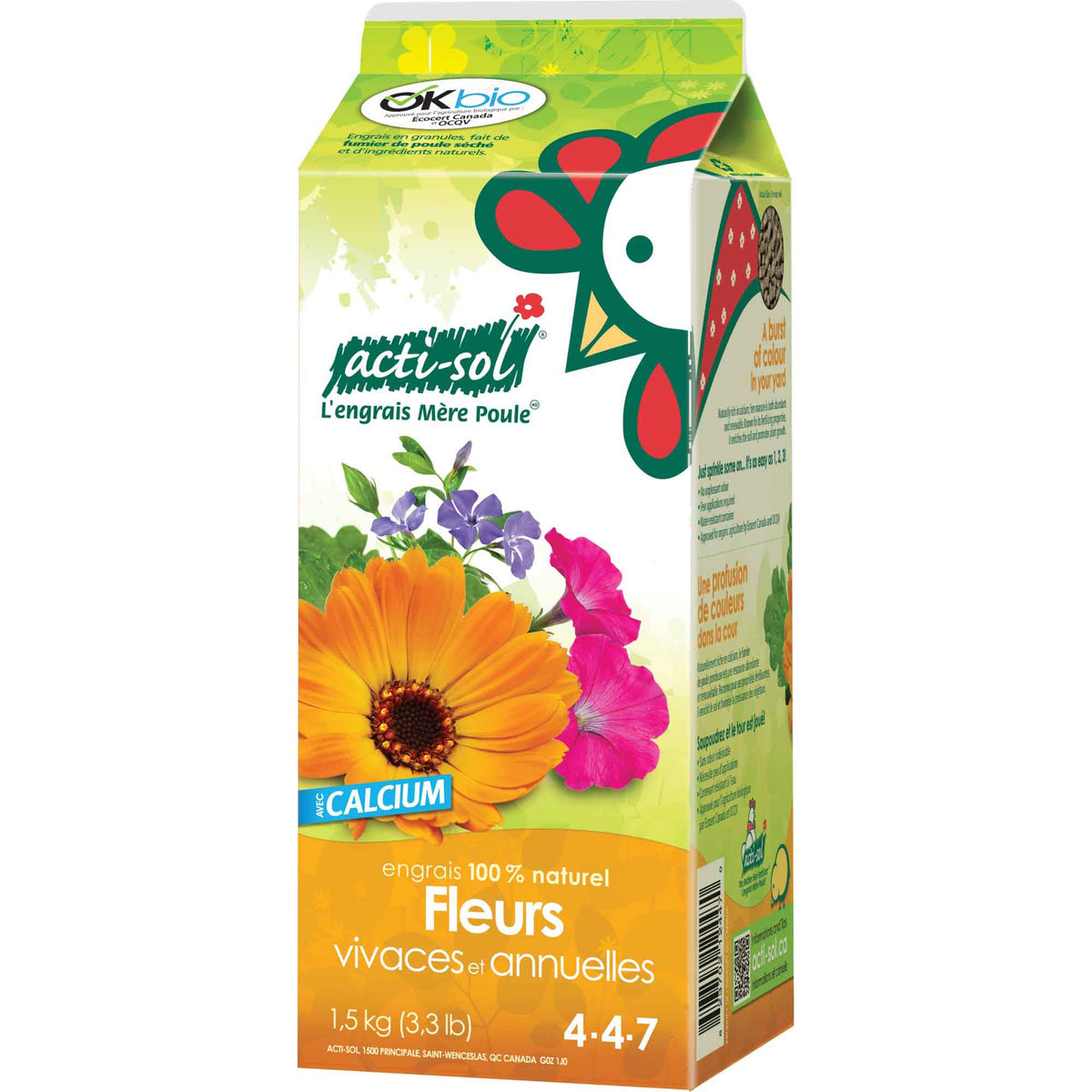 Engrais Mère Poule pour fleurs vivaces et annuelles 4-4-7, 1,5 kg