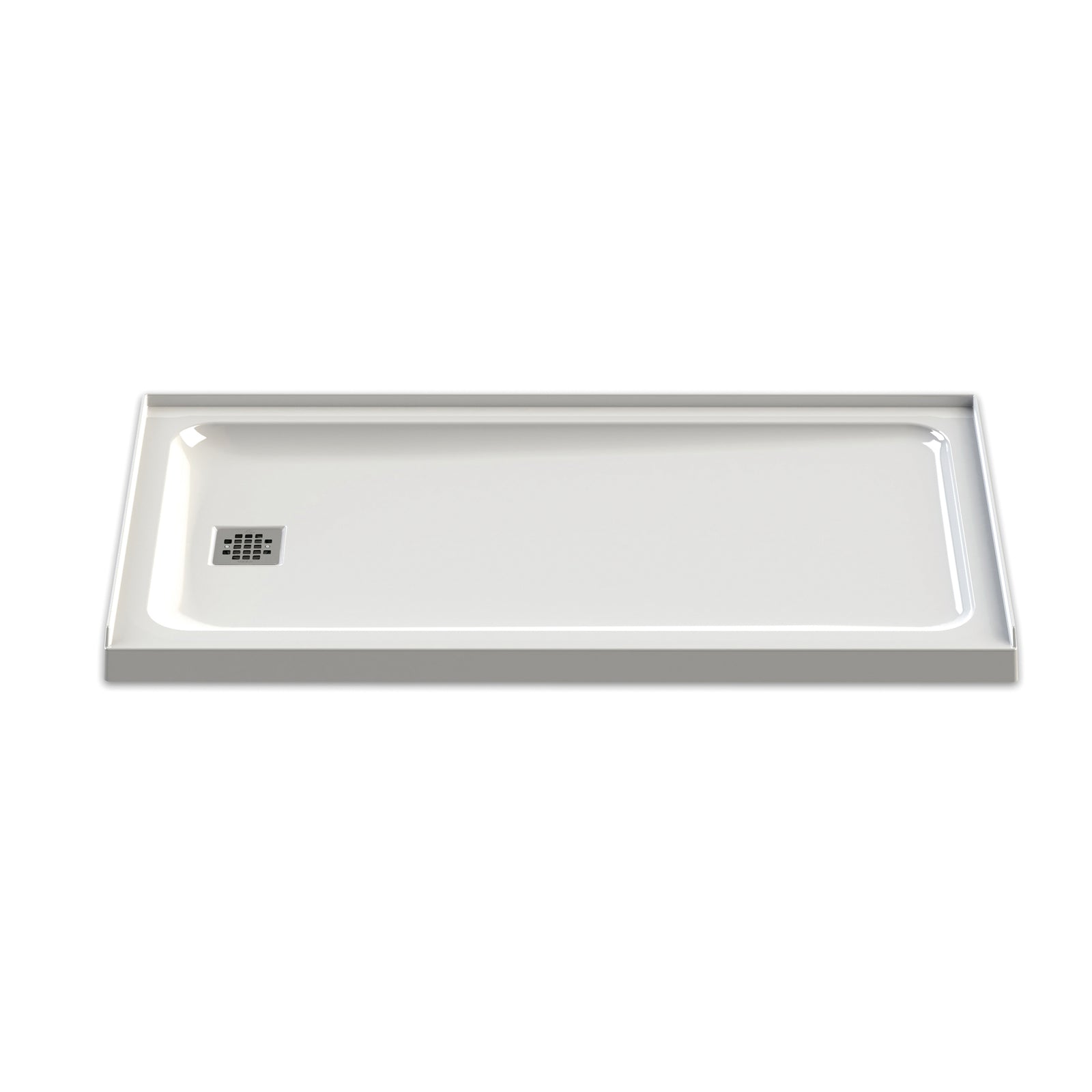 Base de douche rectangulaire Olympia en acrylique blanche, drain à gauche