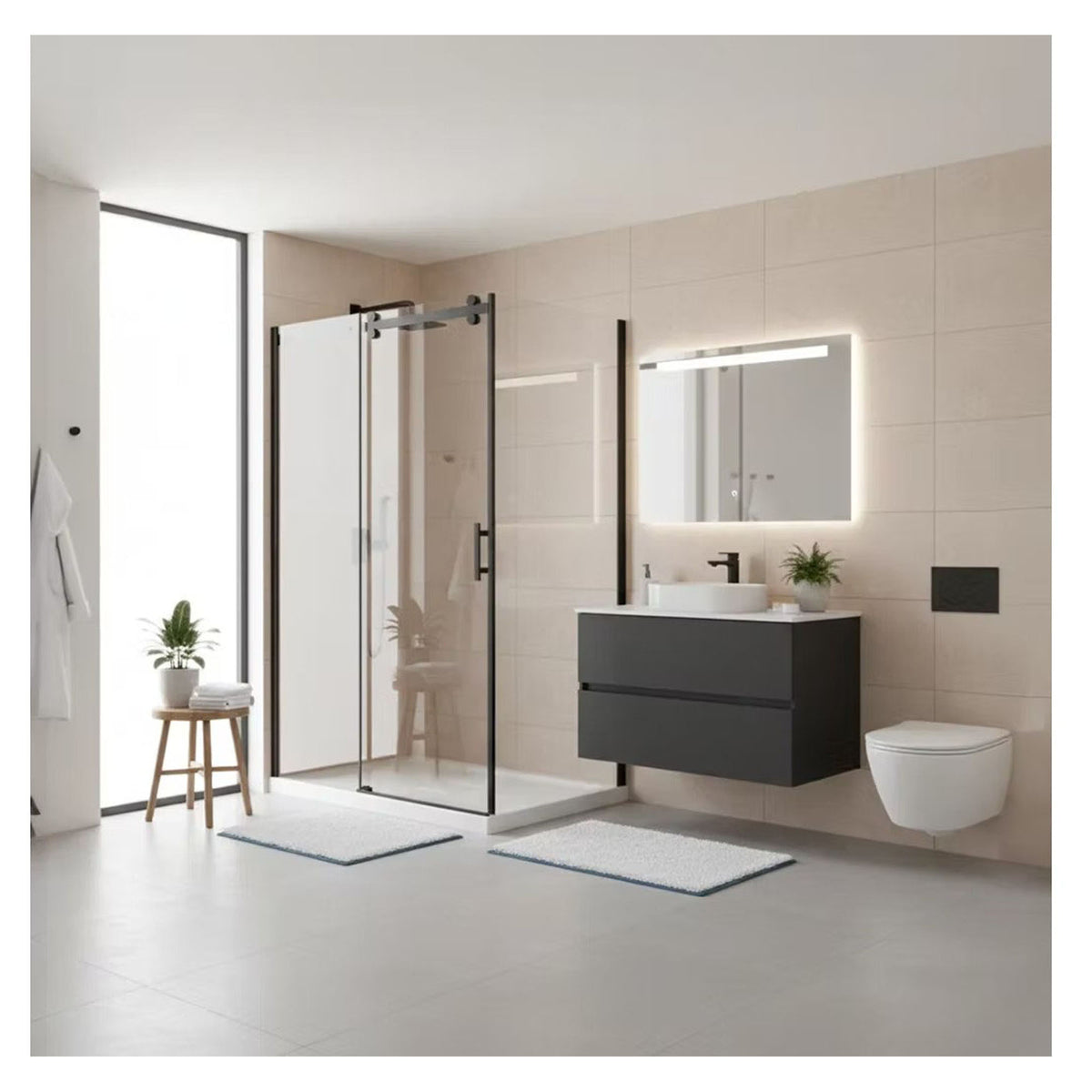 Douche de coin complète de la collection Niagara, 60'' x 36'' x 78'' (noir)